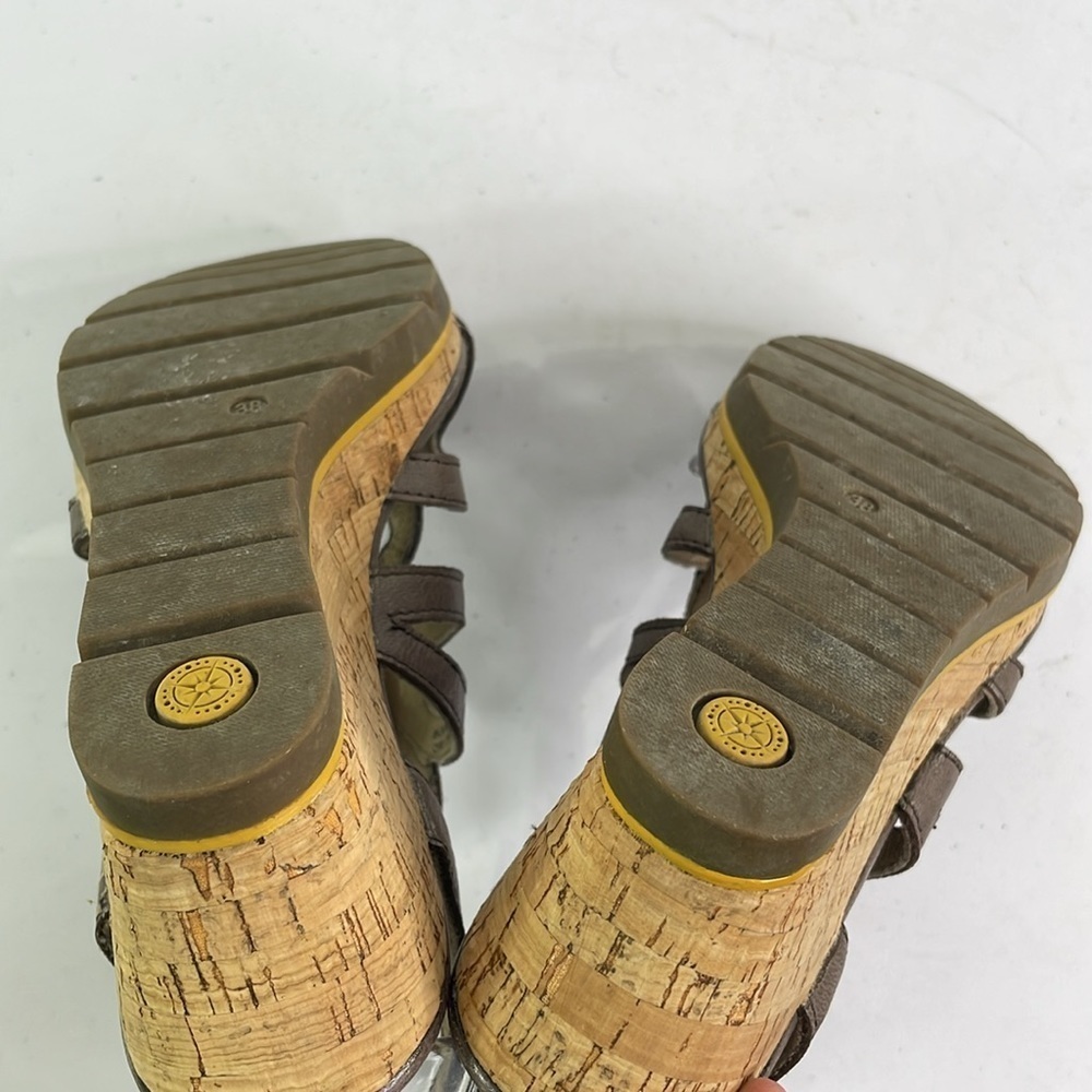 Bussola style mocha leather cork heel wedge double buckle sandals Saint Tropez - Picture 6 of 6
